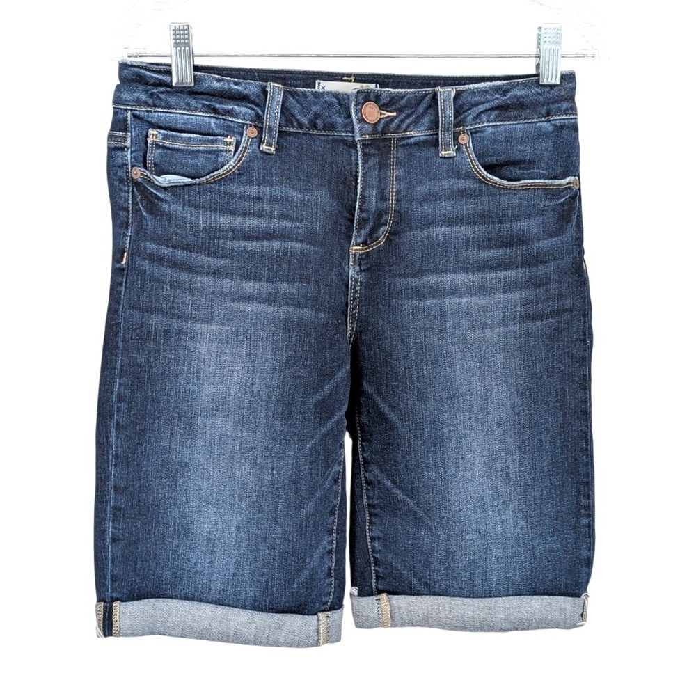 Paige Jax Long Length Denim Shorts Sz 28 Dark Wash Burmuda Walking Short Modest